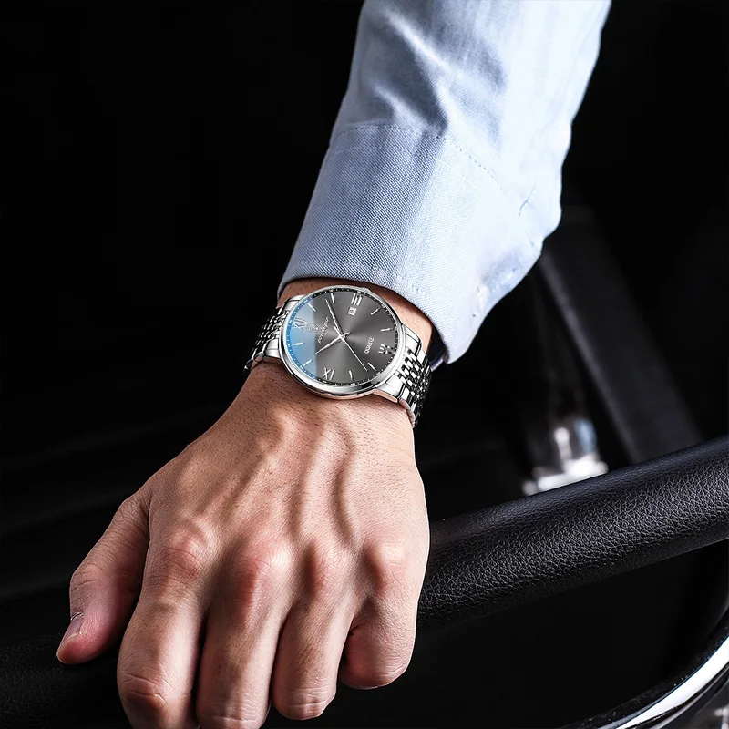 POEDAGAR ساعات الأعمال الفاخرة للرجال مقاوم للماء الفولاذ المقاوم للصدأ تاريخ الذكور ساعة بسيطة موضة كوارتز ساعة يد رجالي reloj