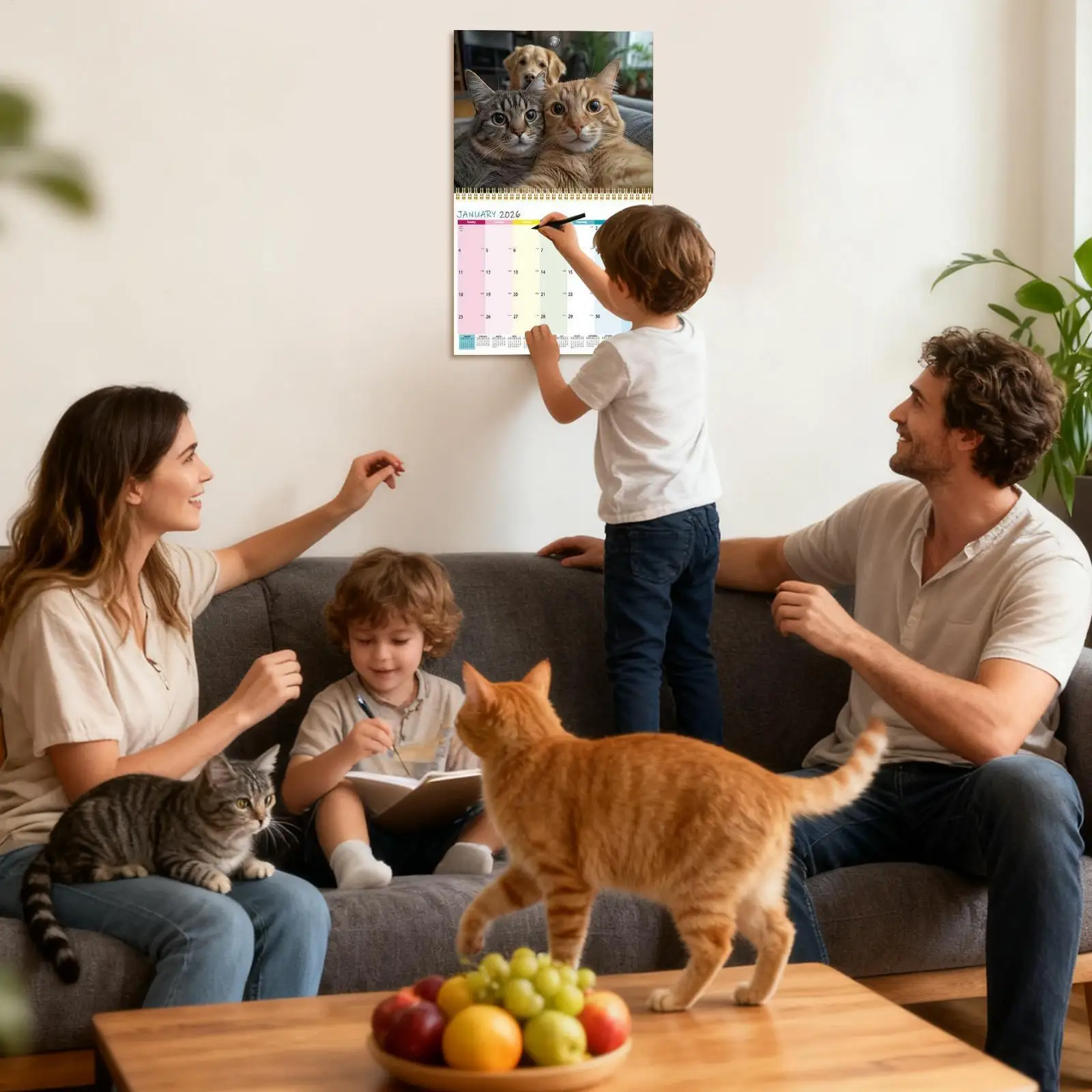 

Календарь «Кошачий друг» на 2026 год, 12-месячный календарь-планировщик с кошачьей тематикой, настенный планировщик, украшения для домашнего офиса, школы, гостиной