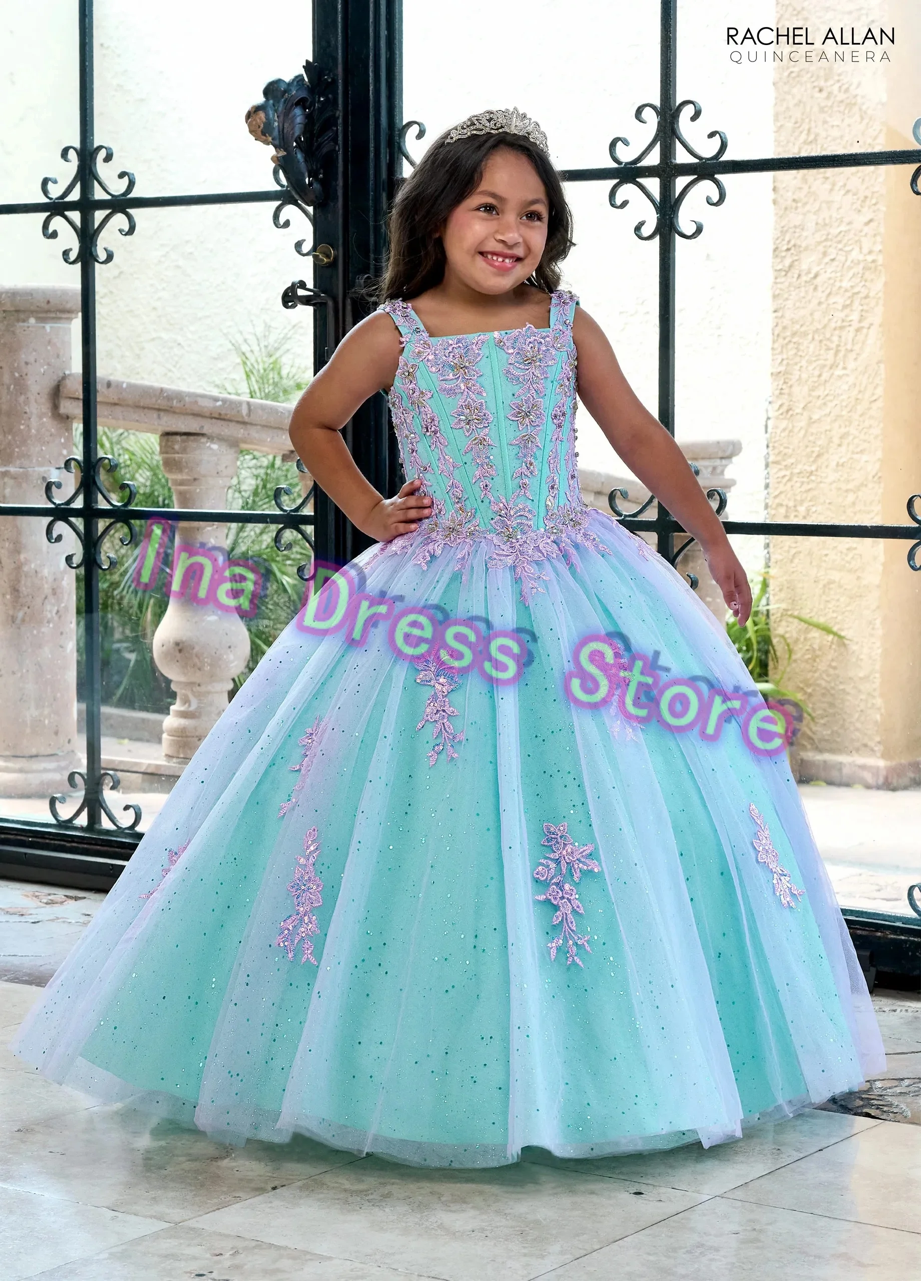 Quality Champagne Flower Girl Dress Tulle Fluffy with Quality Applique Princess Wedding Birthday Ball Party Evening Clothing