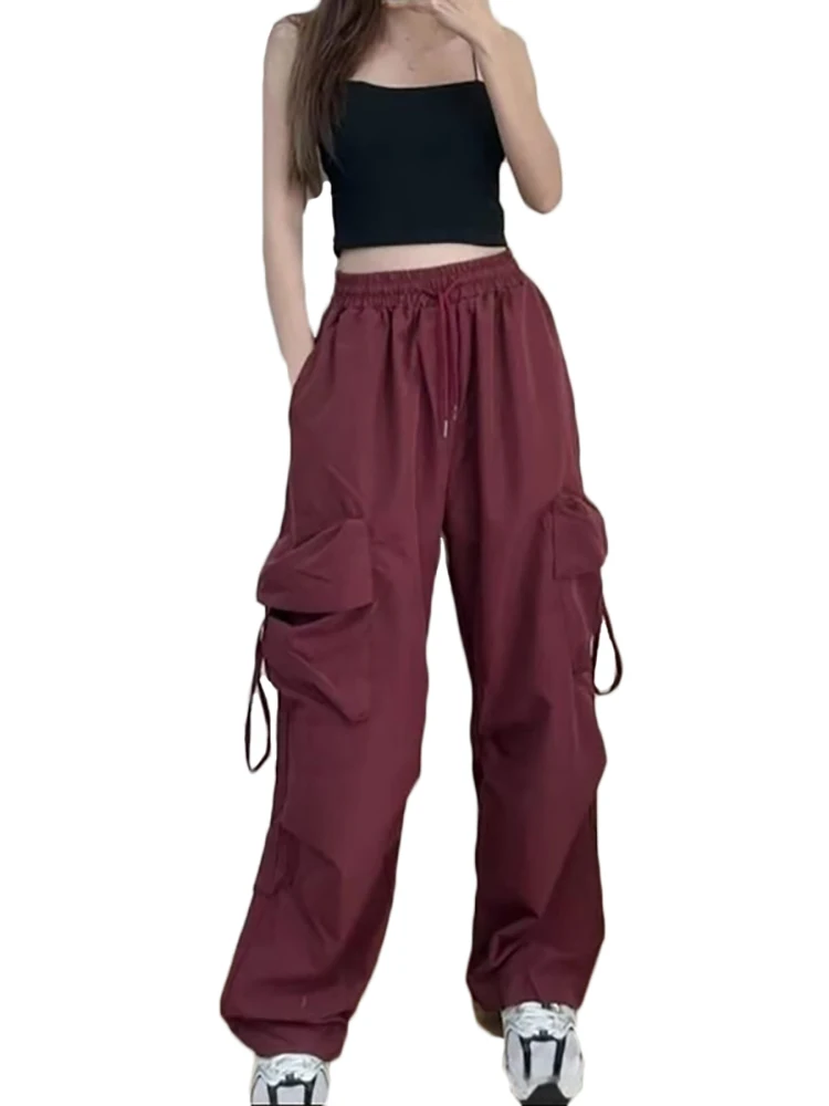 

Новые повседневные брюки-джоггеры, женские легкие брюки-карго, летние и осенние мешковатые прямые брюки на шнурке, уличная женская одежда