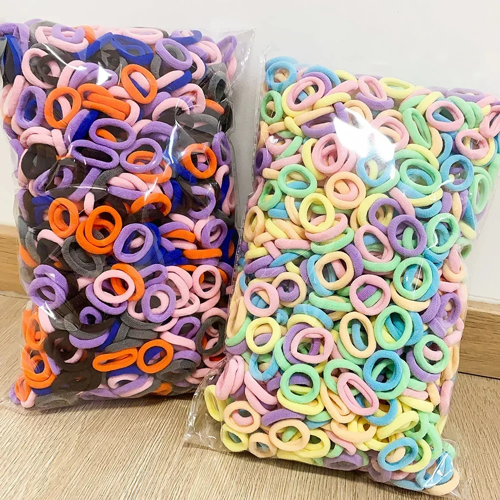 100PCS Mini Colorful Basic Nylon Ealstic Hair Ties for Girls Ponytail Hold Scrunchie Rubber Band Kid Fashion Hair Accessories