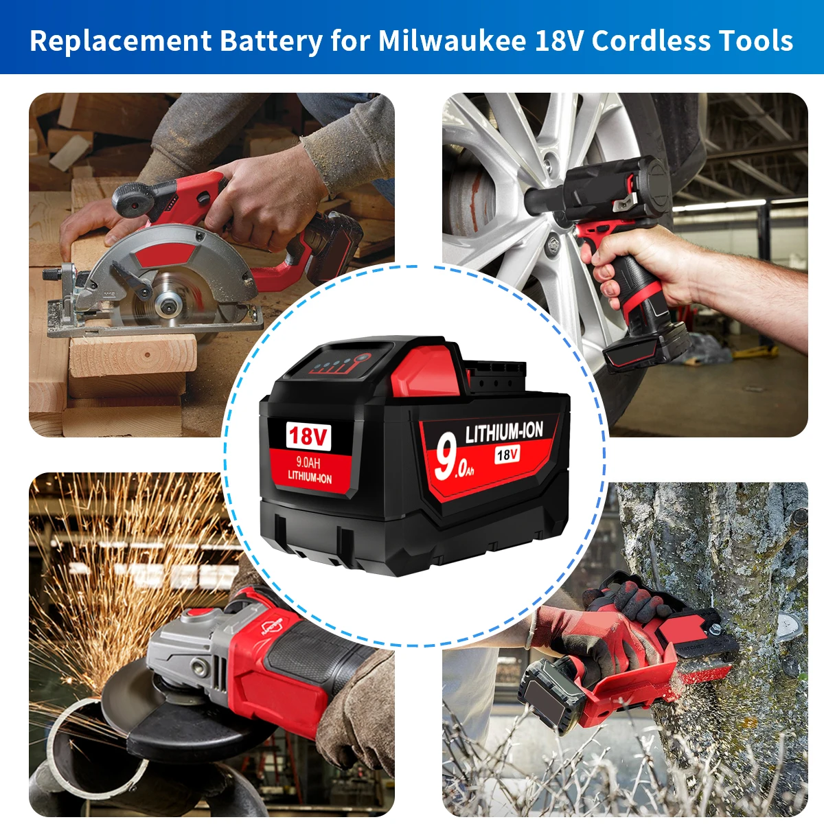 18V 9.0Ah For Milwaukee M18 Battery 9000mAh 15-Cells Li-ion Rechargeable Battery 48-11-1815 48-11-1850 Replacement Barrtey