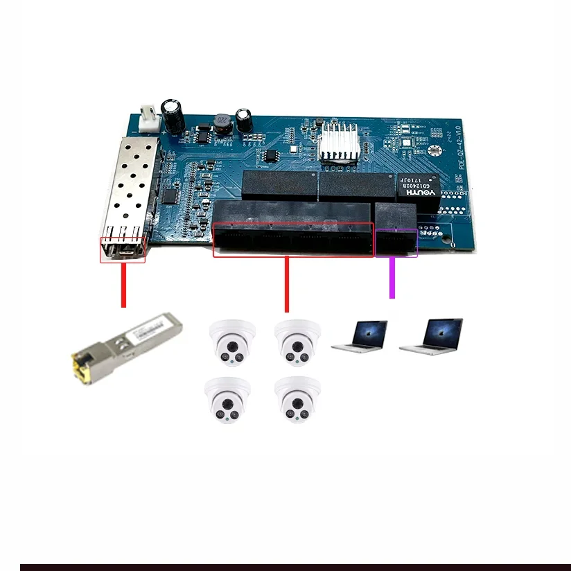 Protokol standar 802.3AF/pada 48V POE OUT/48V poe switch 100 mbps 4port POE dengan 1port uplink/NVR ;1port SFP