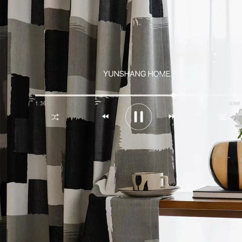 

American French Retro Luxury Curtains for Living Room Bedroom Dining Window Custom Tulle Blackout Black White Square Geometry