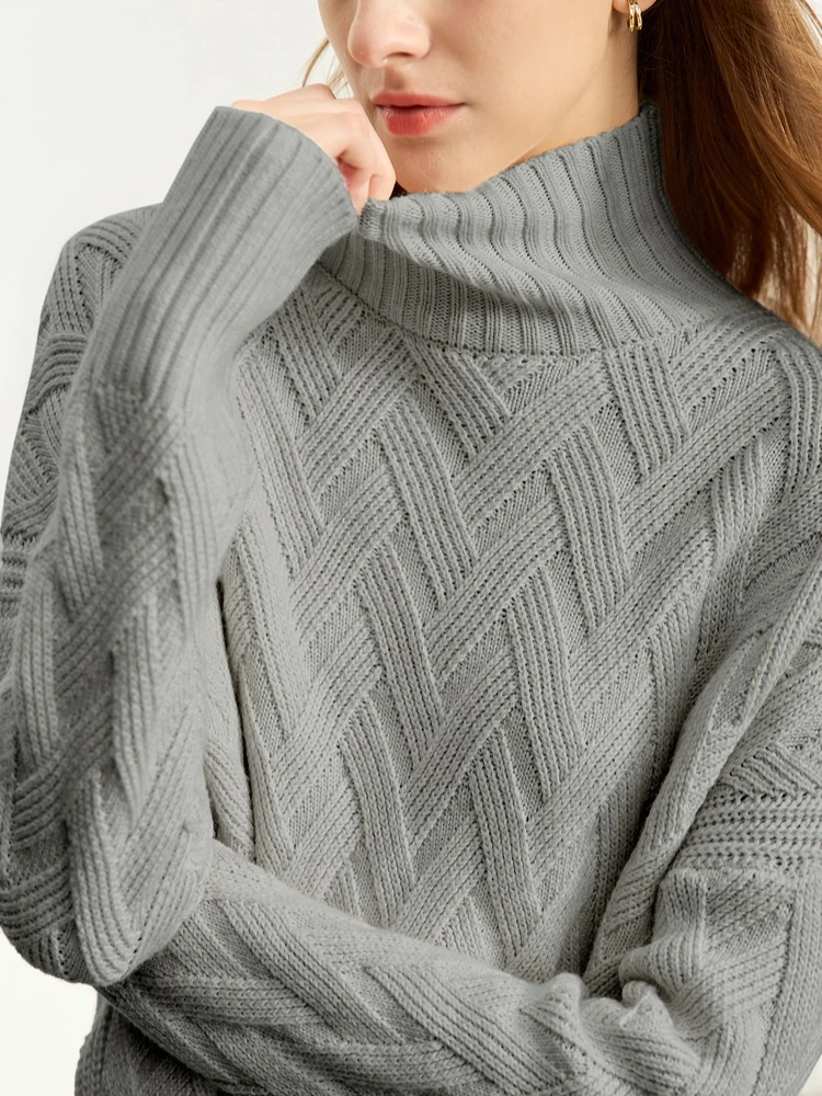 AMII Minimalist 2023ฤดูใบไม้ร่วงฤดูหนาวใหม่ผู้หญิงเสื้อกันหนาวนุ่มคอเต่าหลวมNiche LACE-UpแขนยาวPullovers 12344244