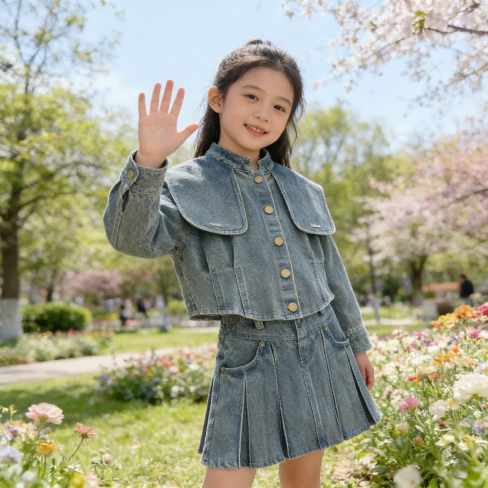 

Korean Style New Spring Autumn Casual Sets for Children Denim Jacket and Shorts Skirt 2Pcs Suit Kids Girls Outdoor Outfits