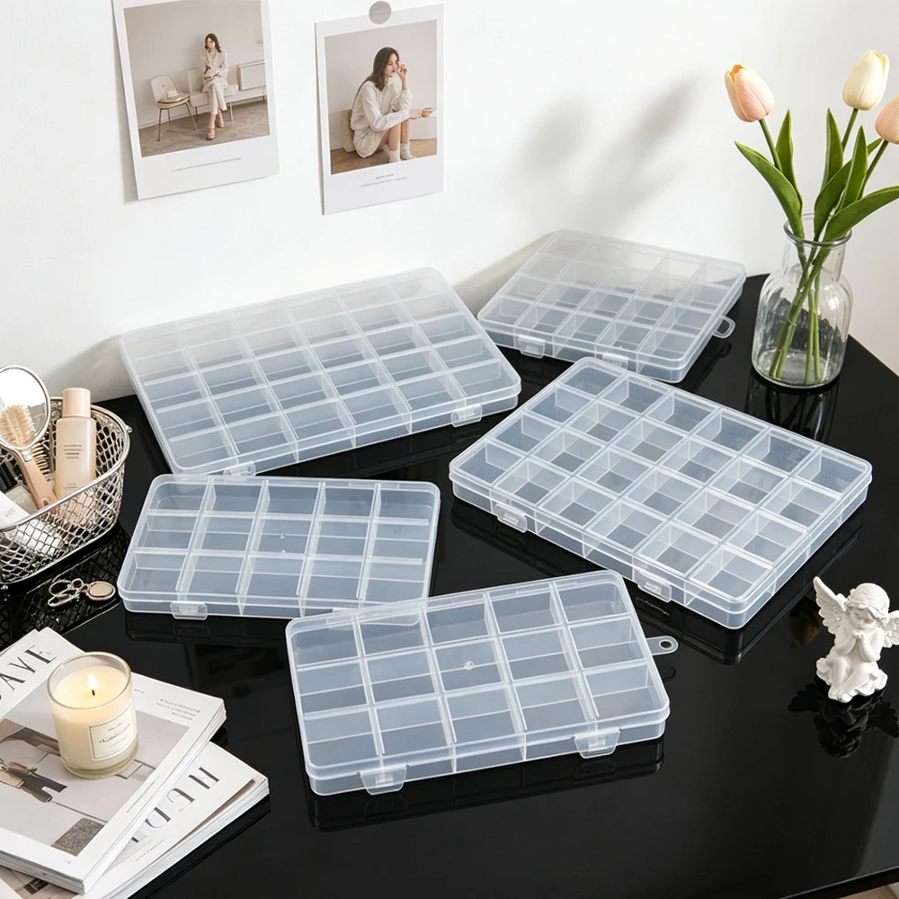 Transparent Plastic Multi-Sized Compartmentalized Jewelry Storage Box Jewelry Stringing Storage Box Electronic Accessory Organizing Box
