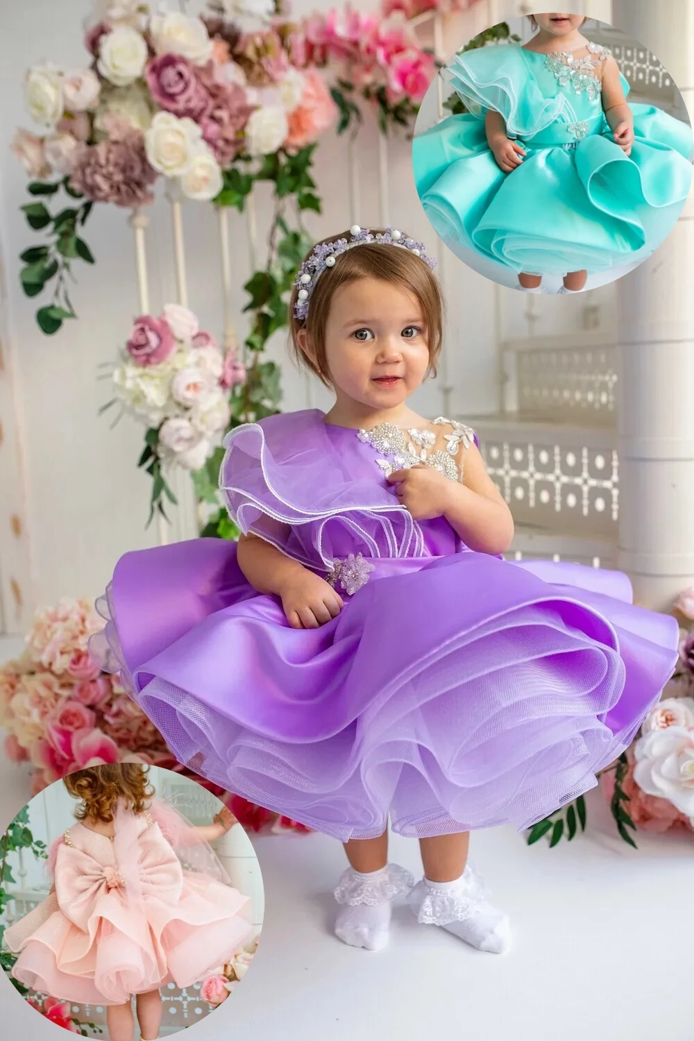 

Платье Lovel Little Baby с цветочным узором для девочек, атласное платье с тюлевой аппликацией и жемчугом, свадебное платье с тонким поясом и бантом для девочек, бальное платье на день рождения