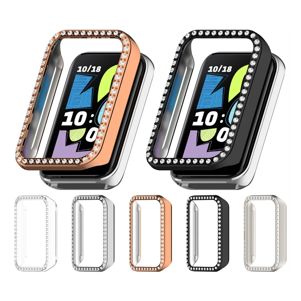 

Cover Case For Honor band 10 hollowed out single row diamond hollow protective case