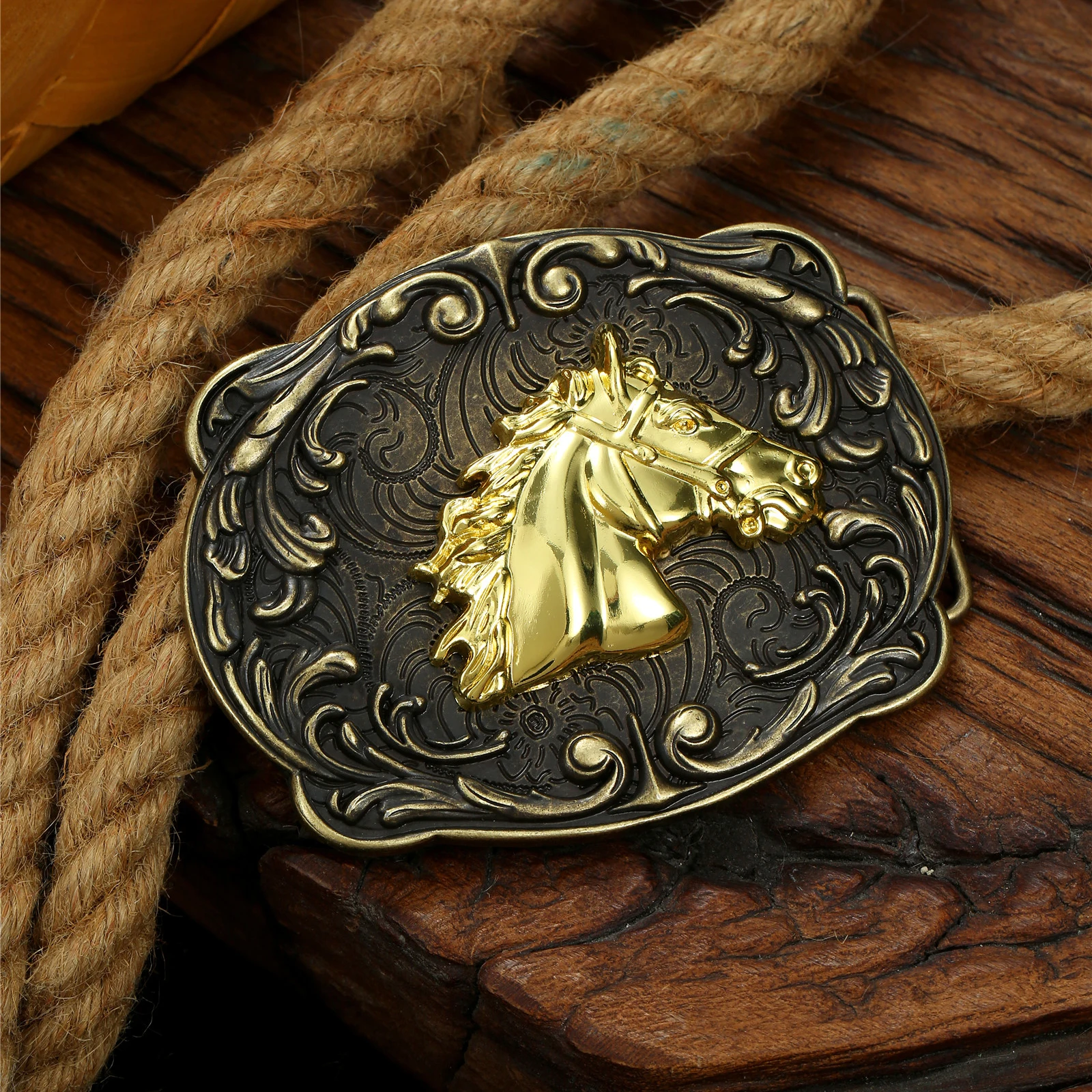 Vintage Gold Horse Head Belt Buckle Only, Western Cowboy Engraved Belt Buckle Replacement for Men