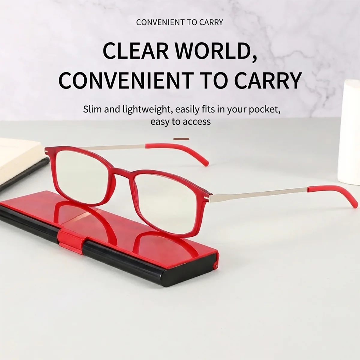 Ultraleichte Acetat-Vollrahmen-Lesebrille für Männer und Frauen, kompakt, ultradünn, tragbares Etui, klare Linse, Luxus-Designermarke Yj02