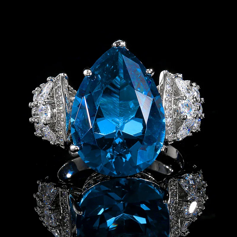 

Adjustable Pear Shaped Red Blue CZ Cocktail Ring Luxury Statement Jewelry with Sparkling Accents for Women Ideal Gift for Partie