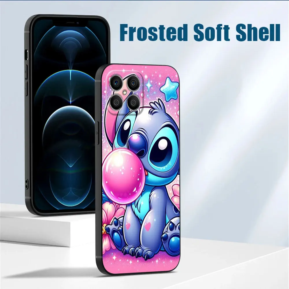 Case For Huawei Honor 90 Lite X8 X8a X9A 70 8X X7 P30 Pro P40 P20 P Smart Z X6 Magic5 Black Phone Cover TPU Cartoon Cute Stitch