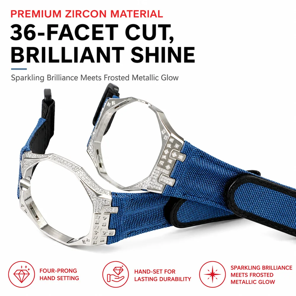 Diamond Case+Nylon Strap For Swatch Royal Pop Luxury Modification Kit 3 'O Clock/12 'O Clock stainles steel watchCover Accessory