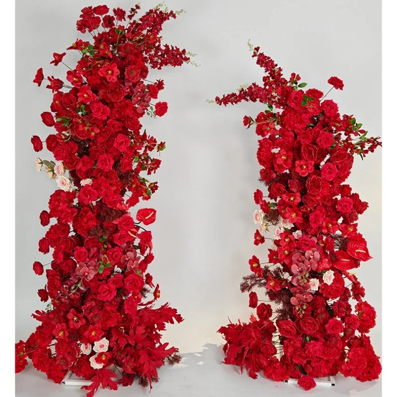 Red Arch Simulation Flower Wedding Scene Arrangement Finished Flower Decoration