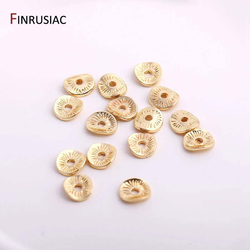 7.5mm*8.5mm Oval Flat Beads 14K Gold Plated Brass Stripe Spacer Beads For DIY High Quality Jewelry Making Accessories Wholesale