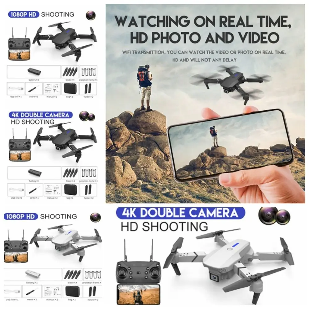 E88pro WIFI FPV Drone 4K 1080P Dual Camera Quadcopter E88 UAV Wide Angle Quadcopter Photography Enthusiasts