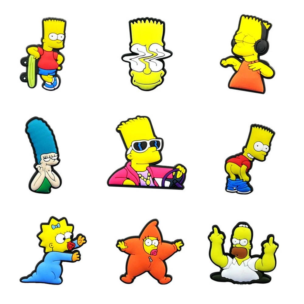 Single Sale 1pcs Cartoon Simpson Series Shoe Charms Accessories Decorations PVC Classic Clog Buckle for Kids Party Xmas Gifts