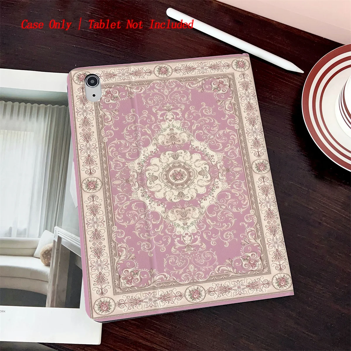 Book Style iPad Case with Pen Slot & Retro Pattern Print for Pro 12.9/11/Air 10.9/iPad 10.2/Mini 6, Shockproof Wear-Resistant