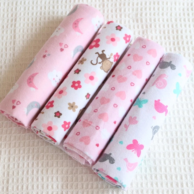 4pcs/pack 100% Cotton Flannel Diapers Supersoft Receiving Baby Blanket Newborn Wrap Print Baby Bedsheet 76x76cm Blanket Swaddle