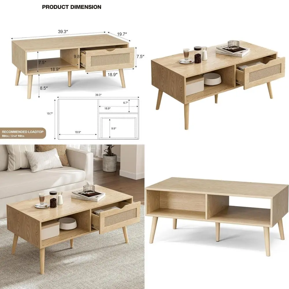 

Обеденный стол в богемном стиле с ротанговыми ящиками и дубовыми ножками для гостиных, где ценят функциональность и стиль.