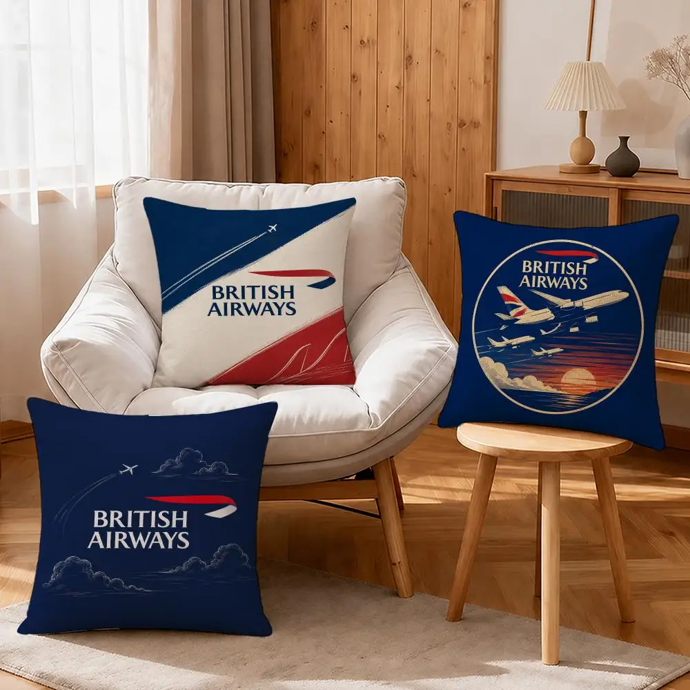 Airline British Airways Cushion Cover Linen Anti-Mite Antibacterial Cushion Cover Invisible Zipper Sofa Decor