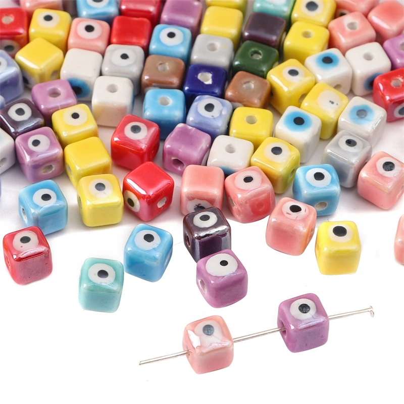 10 Stück bunte Keramikperlen mit Teufelsaugen, Keramik-Abstandshalterperlen, mehrfarbige glasierte Perlen für DIY-Schmuckherstellungszubehör – Detail 1