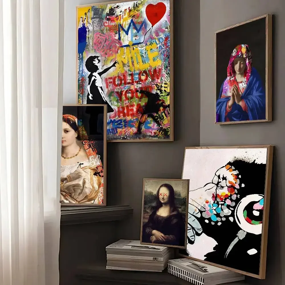 Street Graffiti Kid Banksy Style Poster Prints Boy Behind The Curtain Pop Art Canvas Painting Wall Pictures