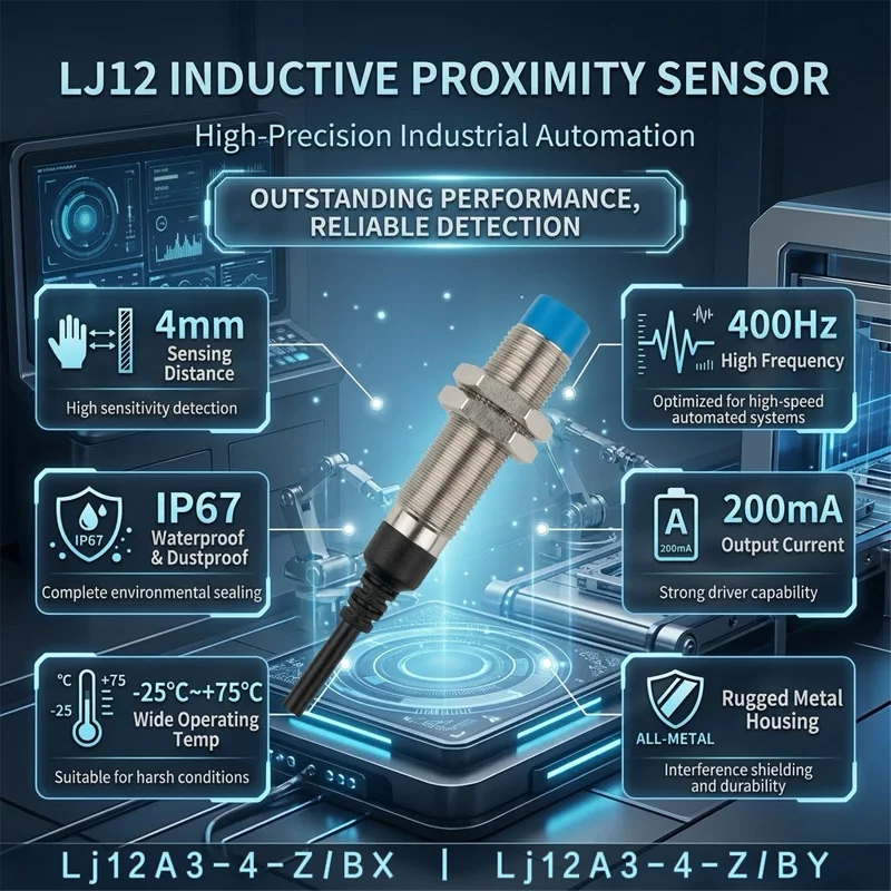 M8/M12/M18 Inductive Proximity Sensor, Industrial Non-Contact Metal Detector. 3-Wire DC24V, NPN/PNP, NO/NC for object detection.