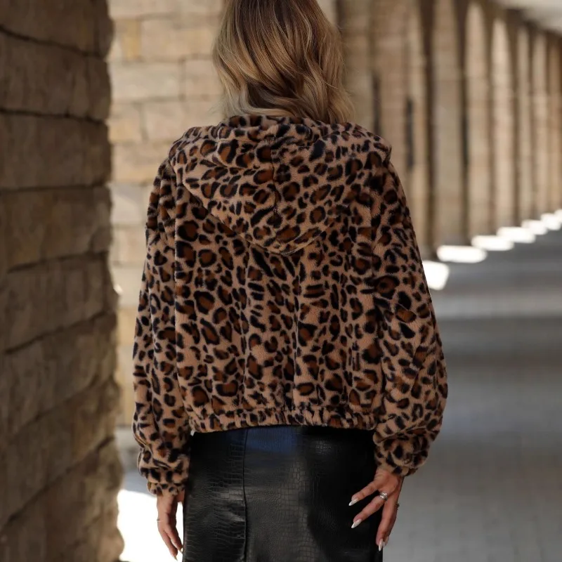 Casual Loose Outerwear Autumn Winter Woman Harajuku Hoodie New Fashion Leopard Printing Women Coats Jackets Cardigan Clothes Y2k
