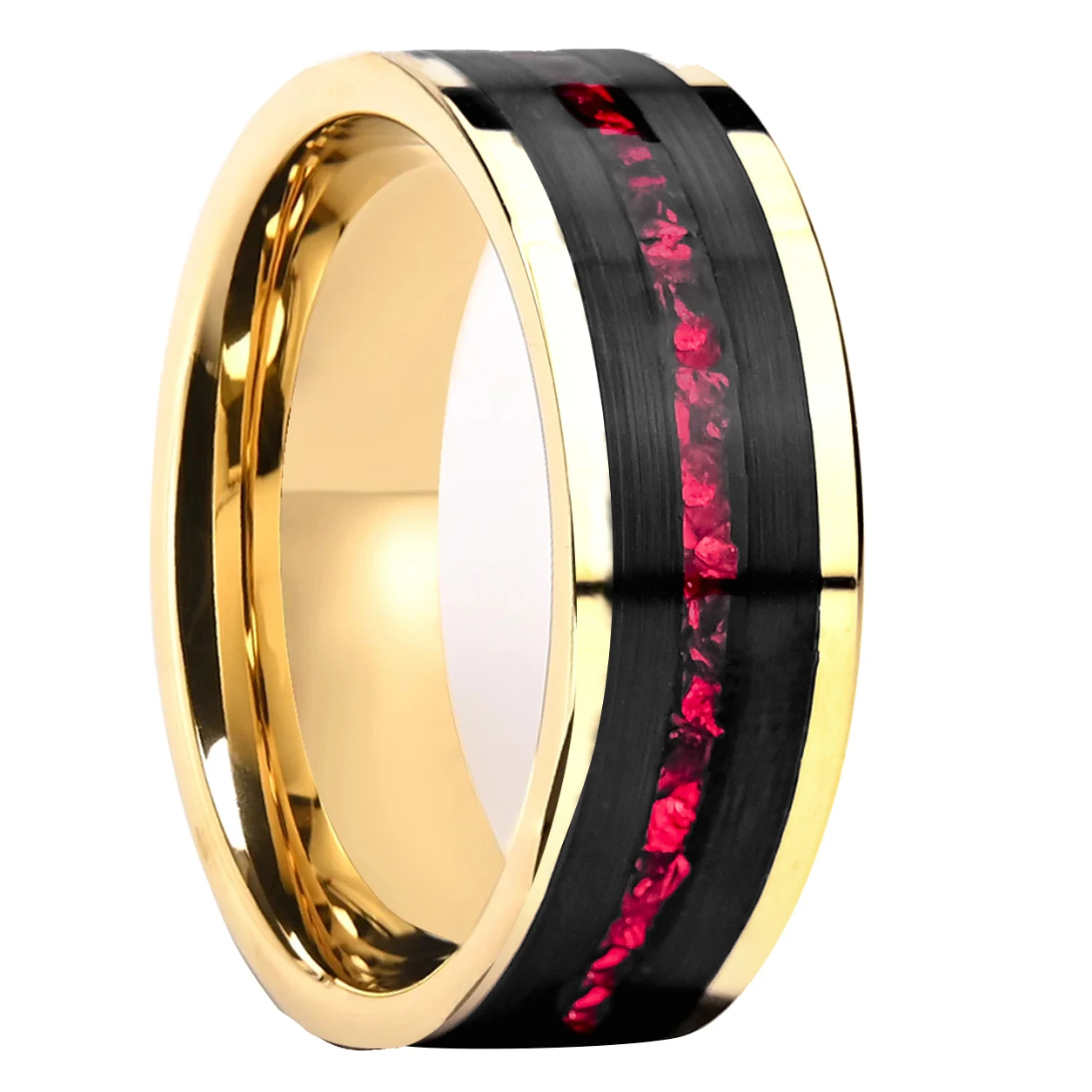 New Arrival 8mm Fashion Jewelry Tungsten Rings Gold Plated Men Ring Inlay Red Opal 8mm Wedding Band in Stock Comfort Fit