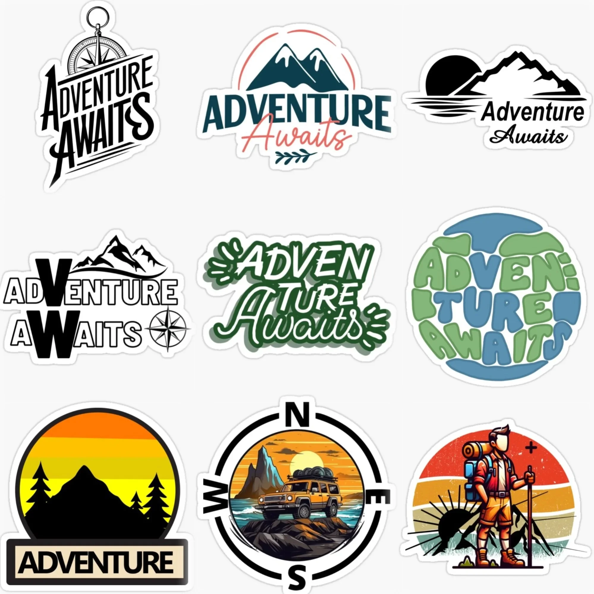 

Adventure Awaits Travel Camping PVC Car Stickers for Van Bicycle Motorcycle Off-road Helmet Bumper Fridge Decal Accessories