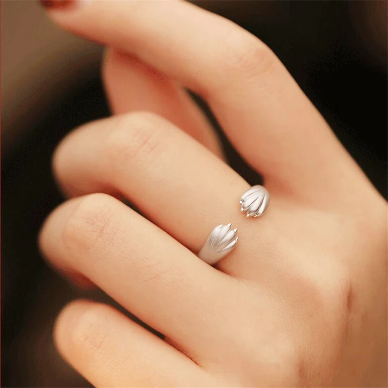 Sole Memory Cute Tiger Paws 925 Sterling Silver Female Resizable Opening Rings RI1052