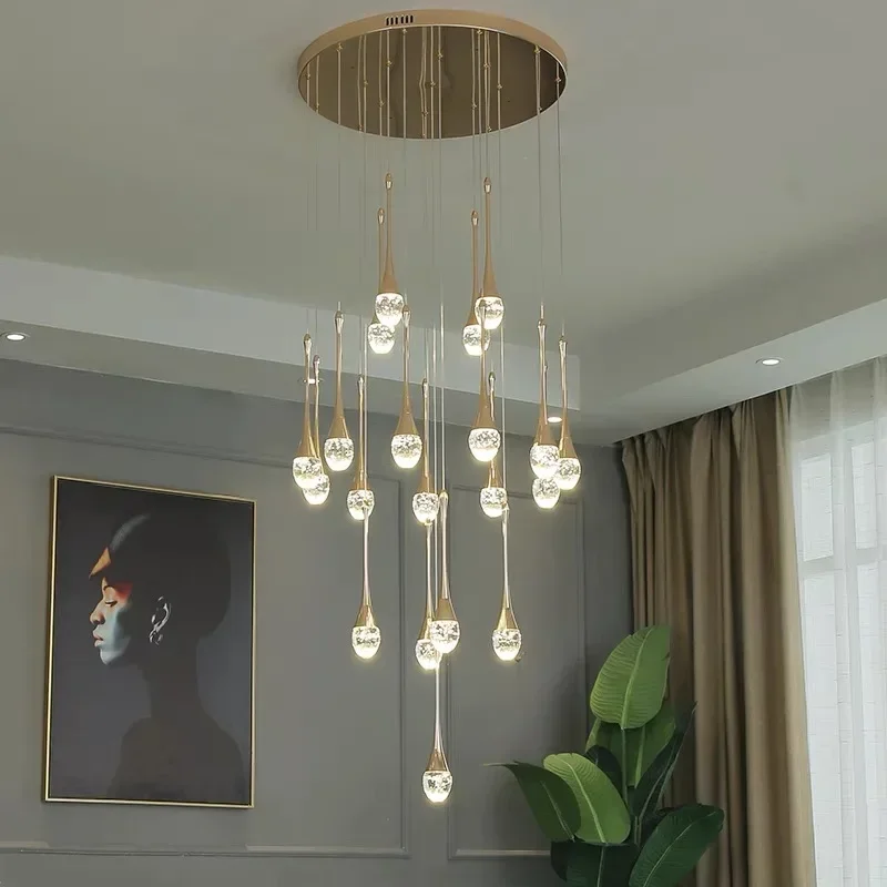 Crystal Luxury Villa Staircase Chandelier Living Room Hanging Light Bedroom Bedside LED Lamps Hotel Lobby Crystal Pendant Lights