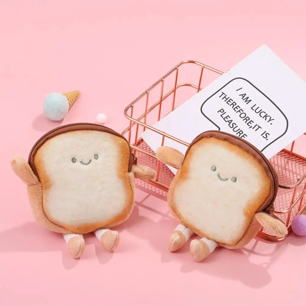 

Cute Kawaii Toast Bread Plush Toys Storage Bag Women Children Coin Purse Mini Earphone Bag Coin Key Bag Cartoon Bags Pendant