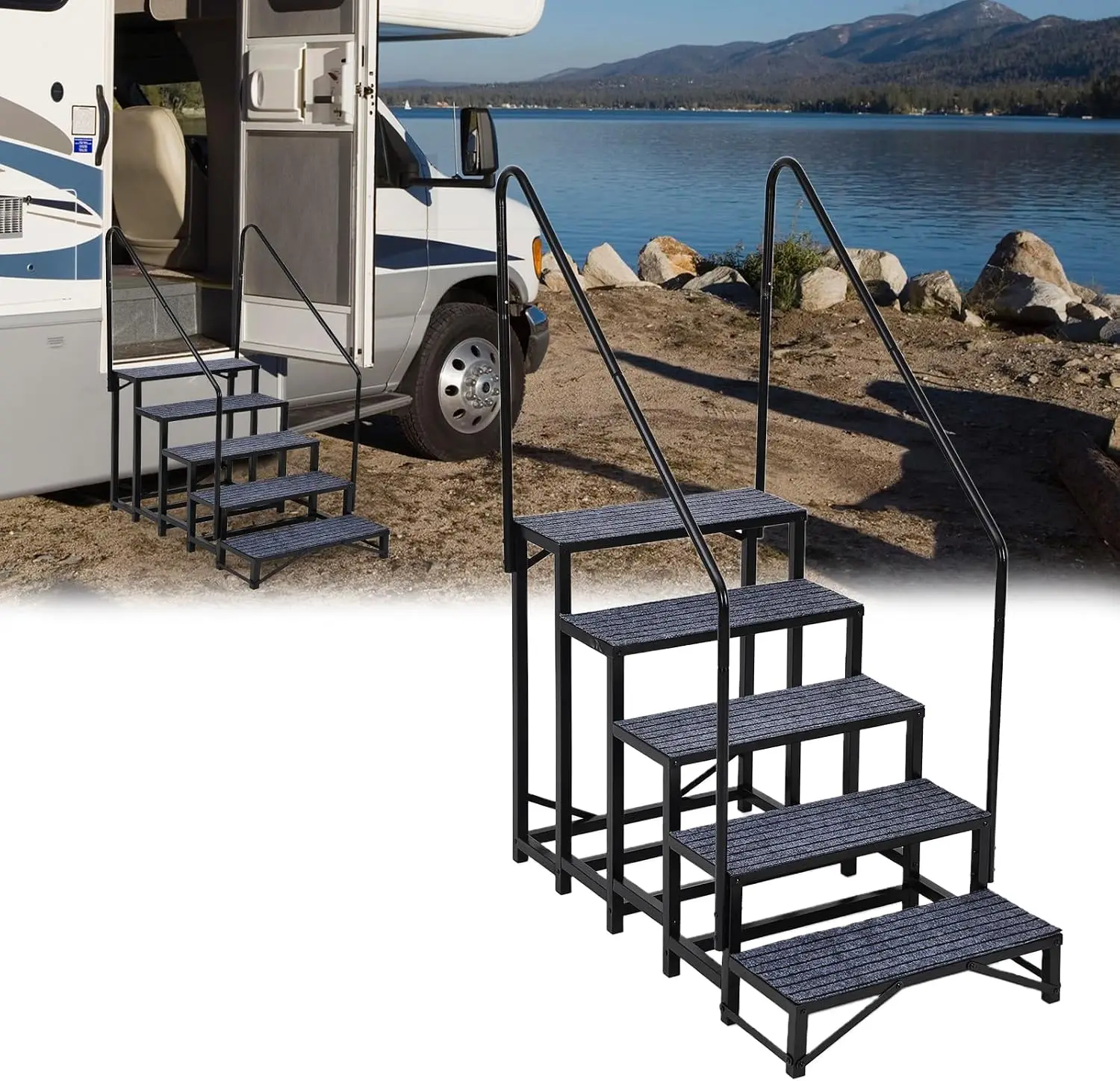 5-Step Portable RV Stairs with Handrails and Non-Slip Mats – Multi-Purpose Ladder for Travel Trailers, Campers, Hot Tubs, Porch, Pool & Pets
