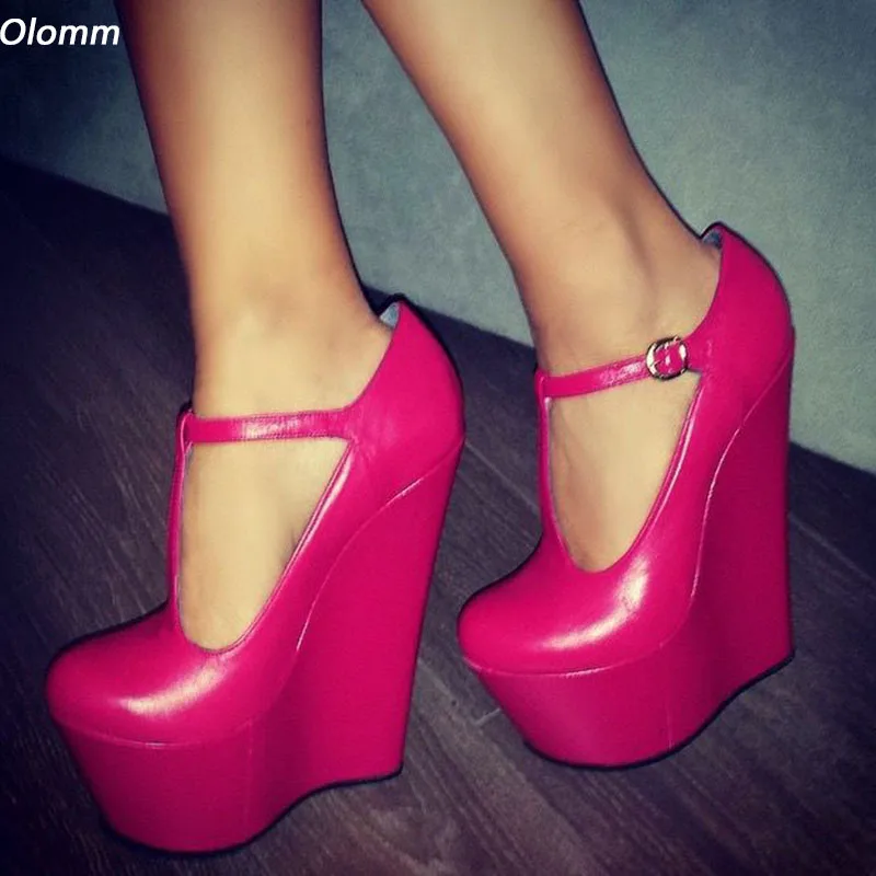 

Olomm/Новые модные женские туфли-лодочки на платформе, пикантные туфли на танкетке и высоком каблуке с круглым носком, красивые фуксии, красные, синие туфли, женские туфли размера США 5-15