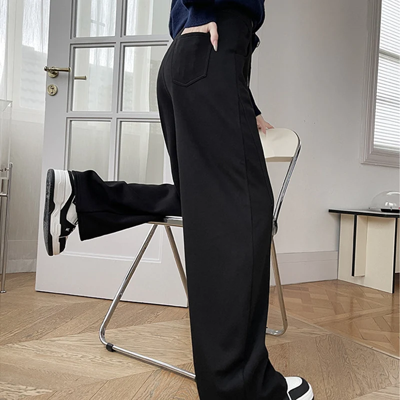 Damskie spodnie dresowe hip-hop na jesień i zimę 2025, modne, elastyczny pas, luźne, szerokie nogawki, proste, jednolite, ze sznurkiem.