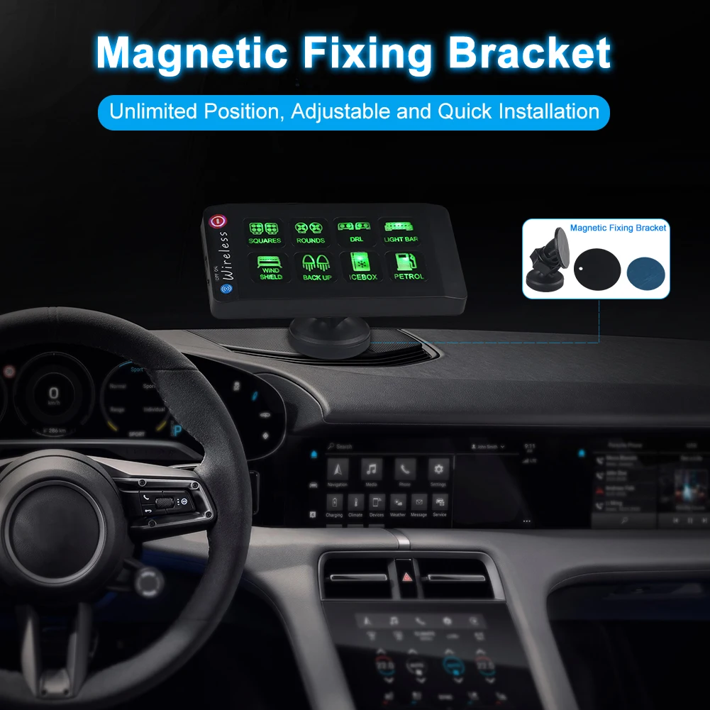 

8 Gang Car Modification Switch Panel With APP Wireless Control Box RGB LED ON-OFF Electronic Relay For SUV Truck Boat