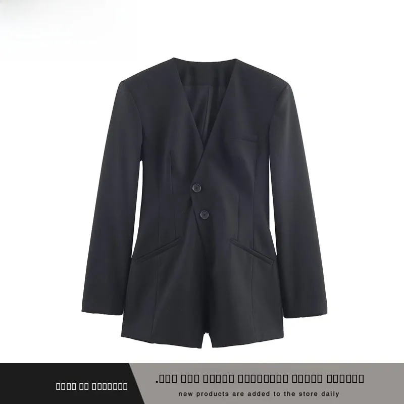 

Faionable ort Double-breasted Suit-sle Jumpsuit ZR Sle Streetwear Polyester Fiber Long Sve V-ne Commute Ready