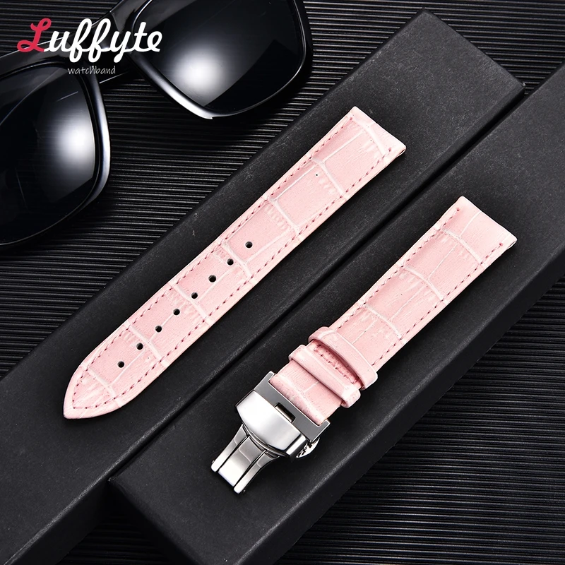 Embossed Leather Watch Strap with Automatic Butterfly Clasp 18mm 20mm 22mm 24mm Wristwatch Band Accessories