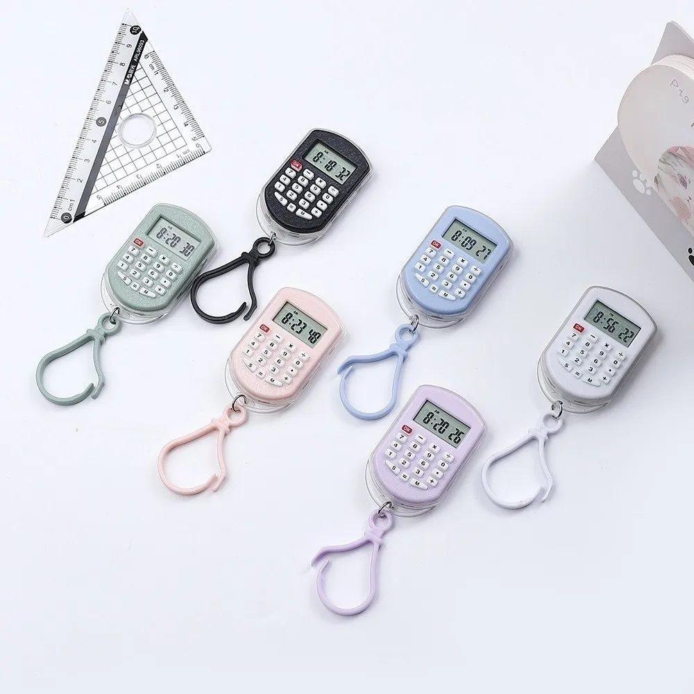 Portable Mini Calculator Time Display Silent Button Electronic Calculator Lightweight 8 Digits Display Keychain Calculator