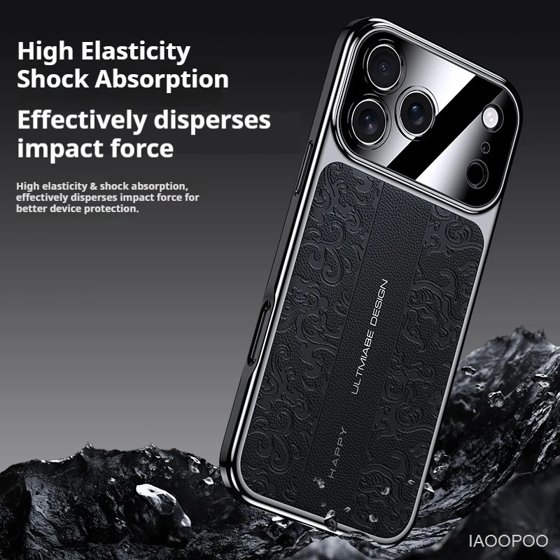 Luksusowe etui z miękkiego TPU z galwanizowaną, skórzaną tylną częścią do iPhone 18 Pro Max, 17 Pro Max, Air, iPhone 16, 15, 14 Pro Max — zdjęcie produktu 5