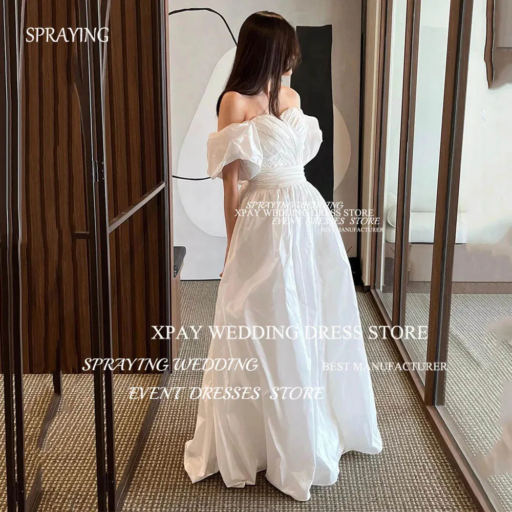 

SPRAYING Simple Sweetheart Puff Sleeve Wedding Dress Photoshoot A-line Taffeta Floor-Length Long Bridal Gown Pleat Corset Back