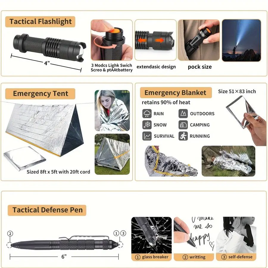 Kit, 252Pcs Survival Gear First Aid Kit with Molle System Compatible Bag and Emergency Tent, Emergency Kit for Earthquake, Outdo view 5