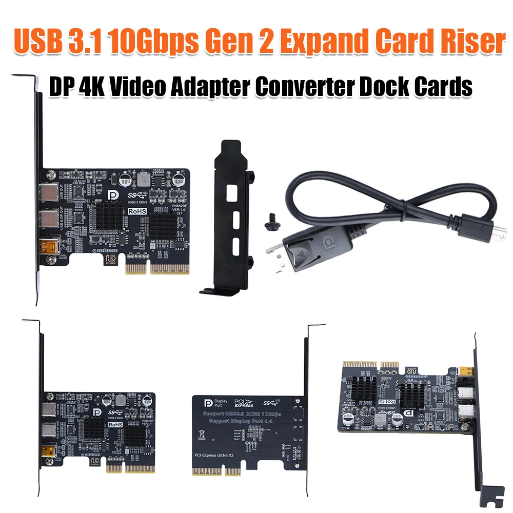 DP 4K Video Adapter Converter ASM3142 Controller Dual USB-C Port Docking Station TYPE-C Port Monitor Dock Adapter Cards