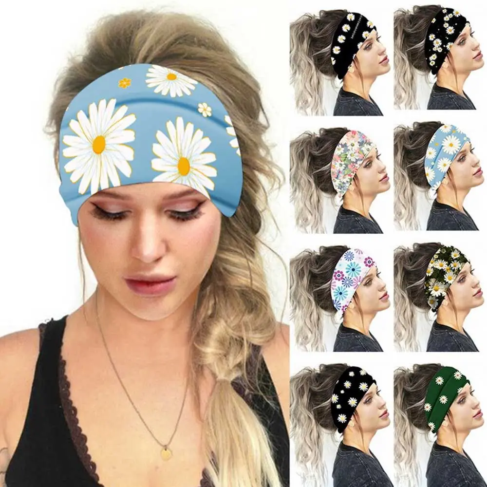 Daisy Wide Headwrap Headband Soft Bandana Yoga Headband Hair Bands Yoga Turban Sports Run Bandage