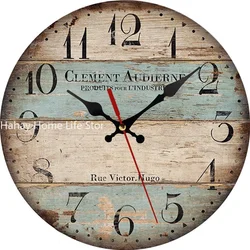 12 Inch Vintage Wooden Wall Clock 30cm Modern Design Rustic Retro Clock Home Office Cafe Decoration Art Large Wall Watch