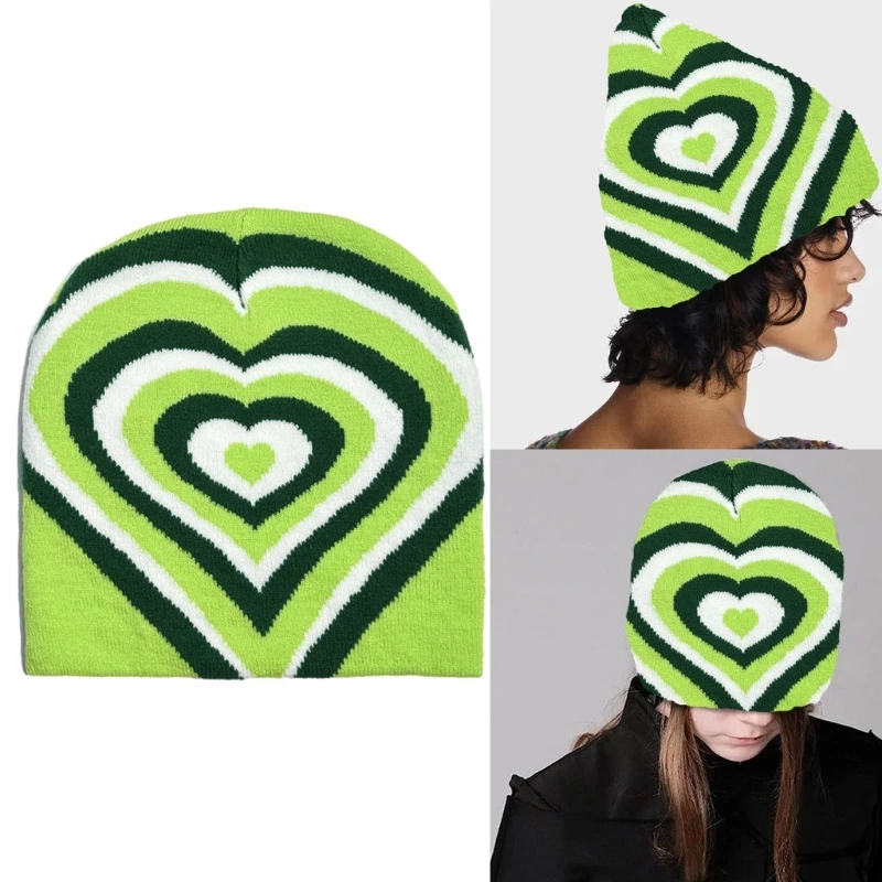 Adult Beanie Winter Ear Protector Hat Teens Jacquard Heart Pattern Cycling Hat