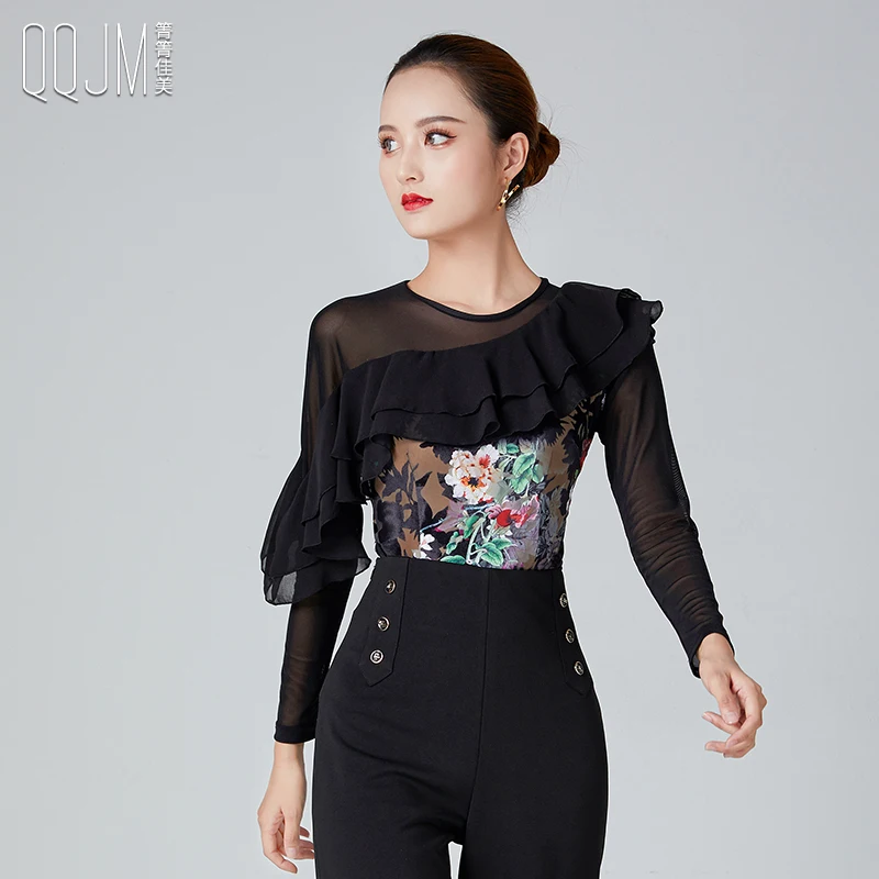 2023 Woman Latin Dance Shirt Dance Waltz Ballroom Dance Garment Performance Latin Shirts Garment Top N114